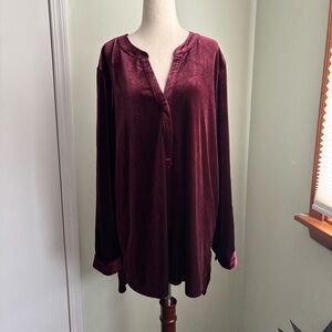 Cato Maroon Velvet Tunic size xl vneck euc